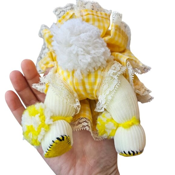 Vintage Kitschy Creepy Easter Bunny Rabbit Sock Doll Wearing Ruffle Yellow Dress - Picture 8 of 9